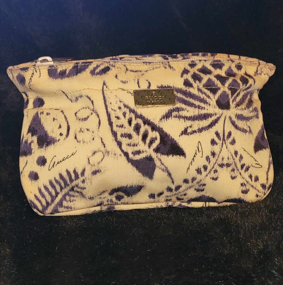 GUCCI by TOM FORD 2000 Navy 9Abstract Floral Canvas Toiletry Pouch Bag Authentic